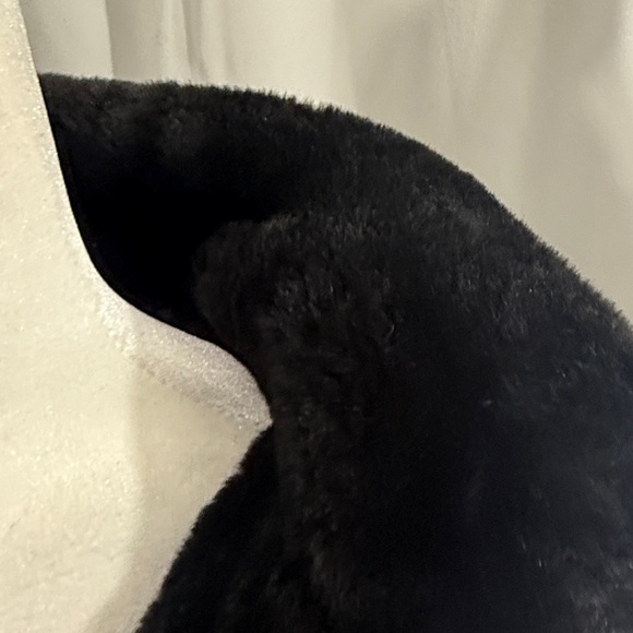 Fitz Wright Vintage Black Hooded Coat Faux Fur Trim L - Picture 8 of 14